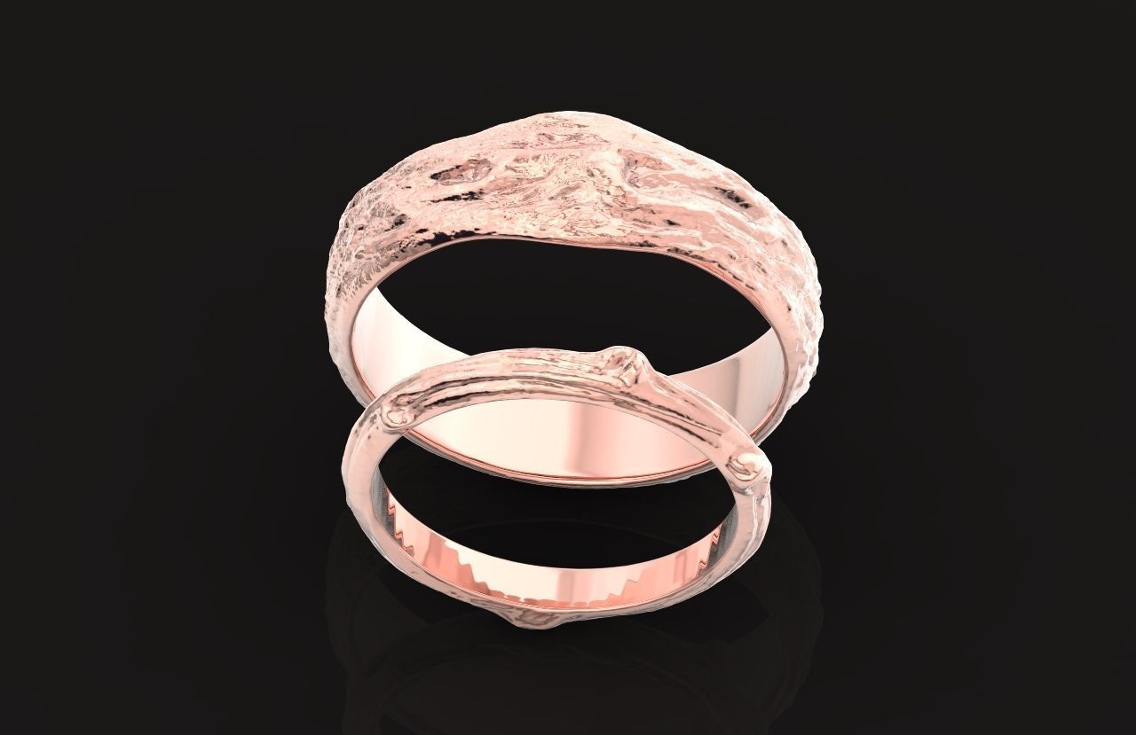 tree wedding male bark ring  and female branch ring 598 3D print model_33