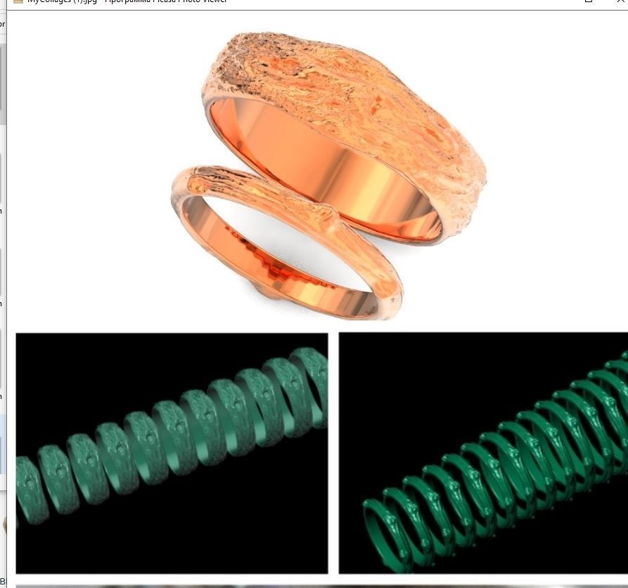 tree wedding male bark ring  and female branch ring 598 3D print model_1