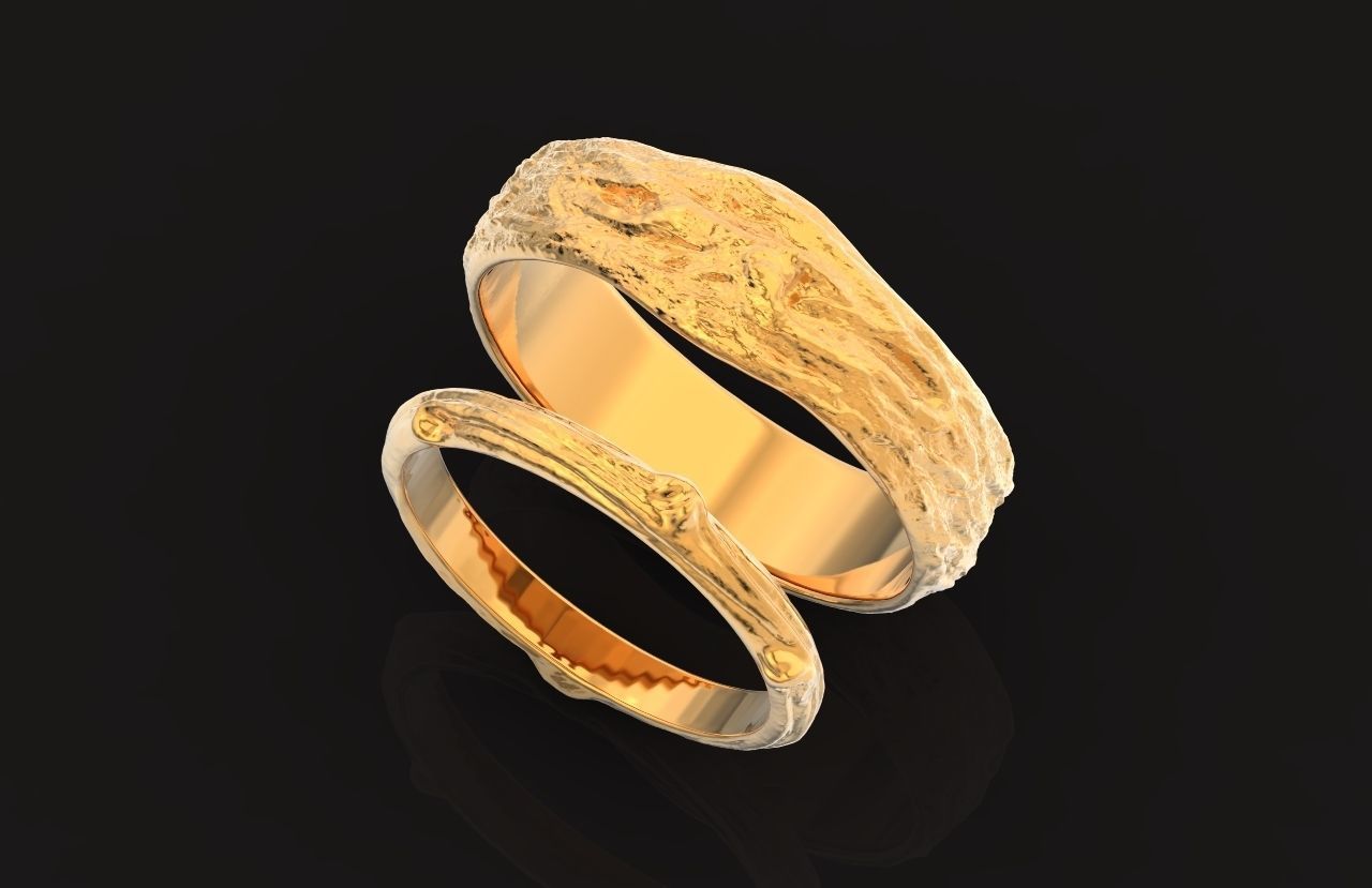 tree wedding male bark ring  and female branch ring 598 3D print model_31