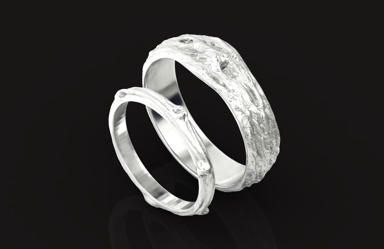 tree wedding male bark ring  and female branch ring 598 3D print model_39