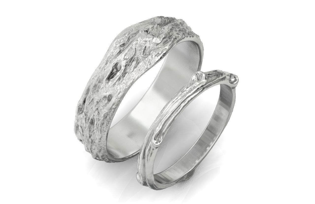 tree wedding male bark ring  and female branch ring 598 3D print model_4