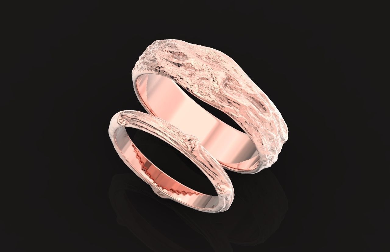 tree wedding male bark ring  and female branch ring 598 3D print model_32