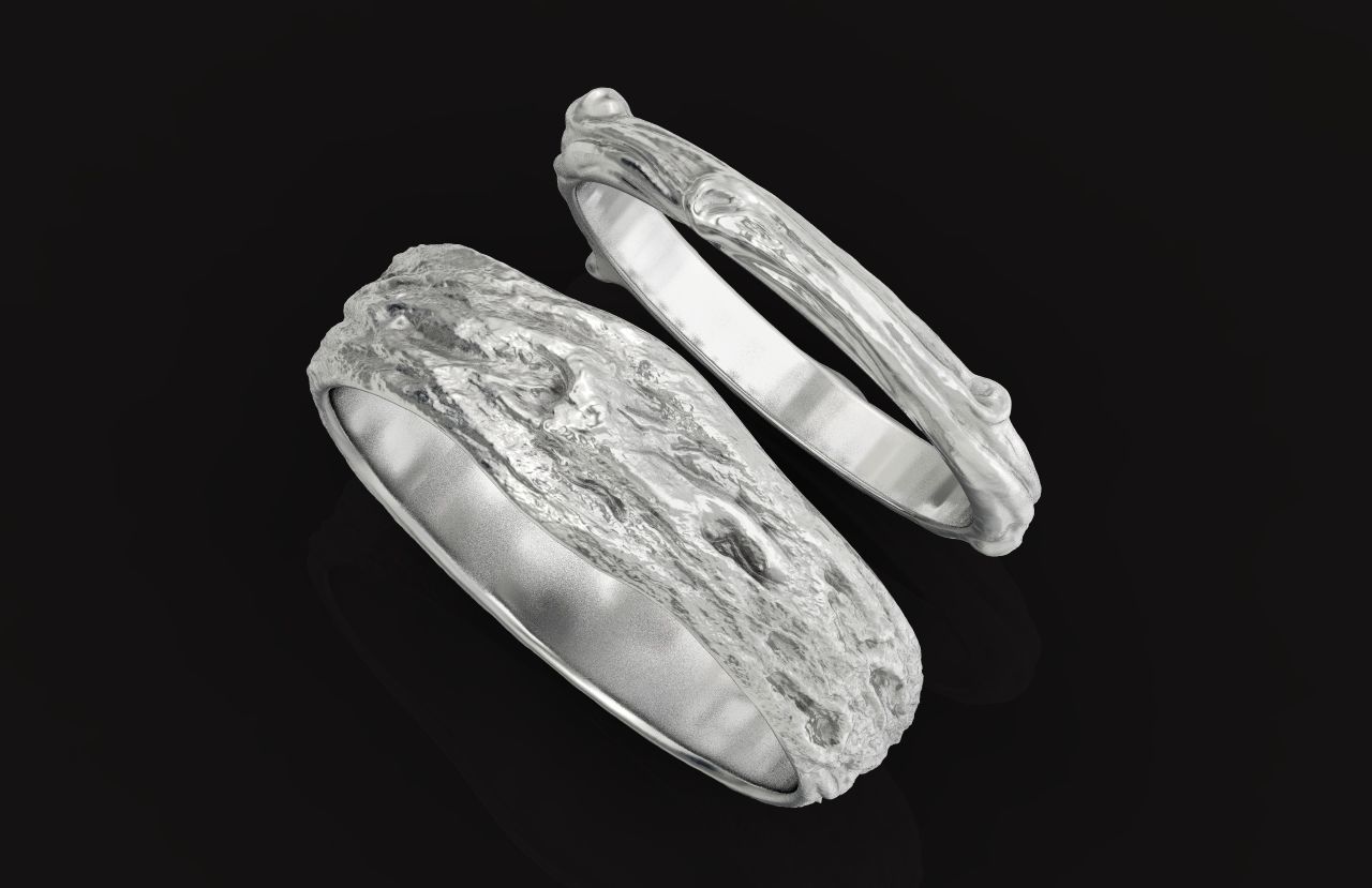 tree wedding male bark ring  and female branch ring 598 3D print model_46