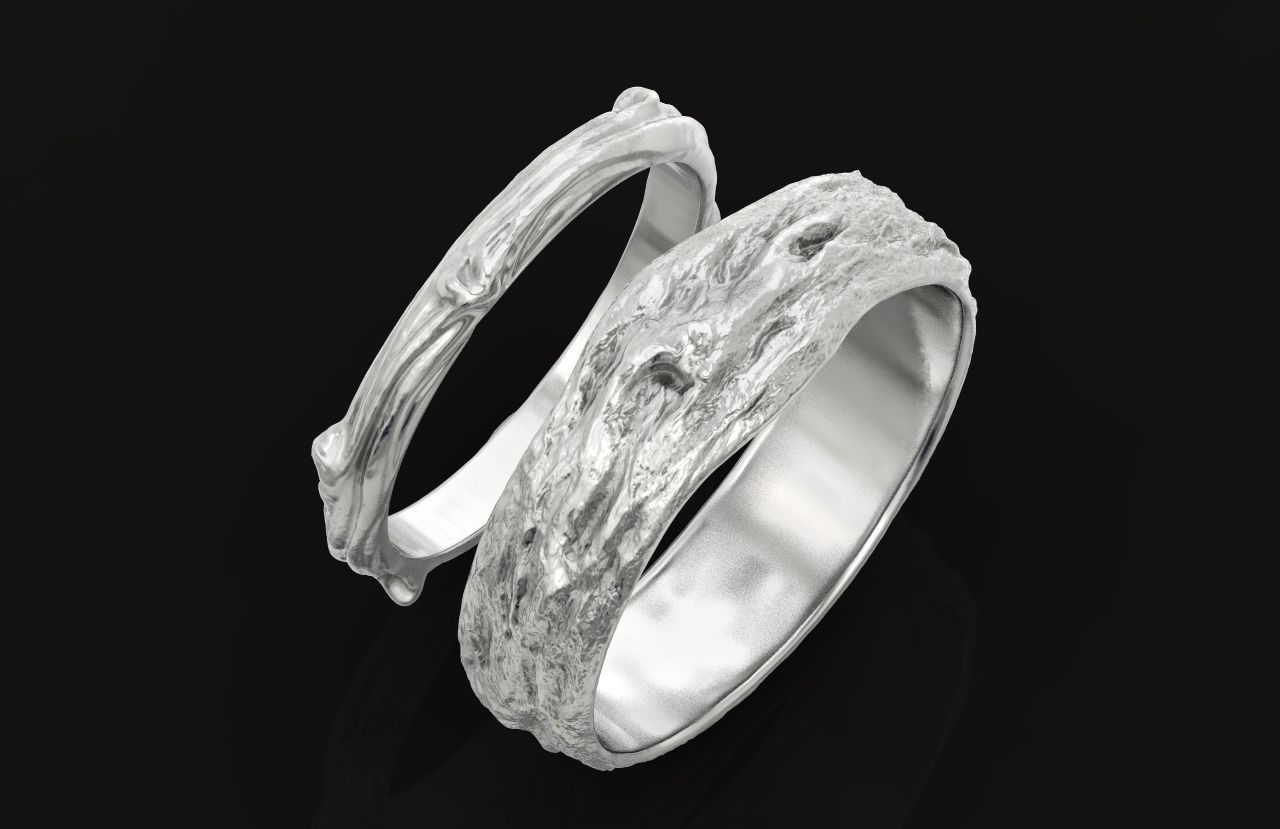 tree wedding male bark ring  and female branch ring 598 3D print model_47