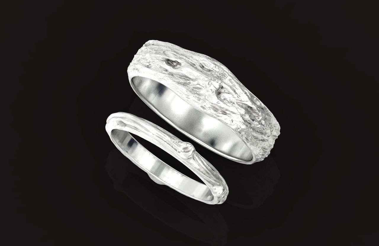 tree wedding male bark ring  and female branch ring 598 3D print model_40