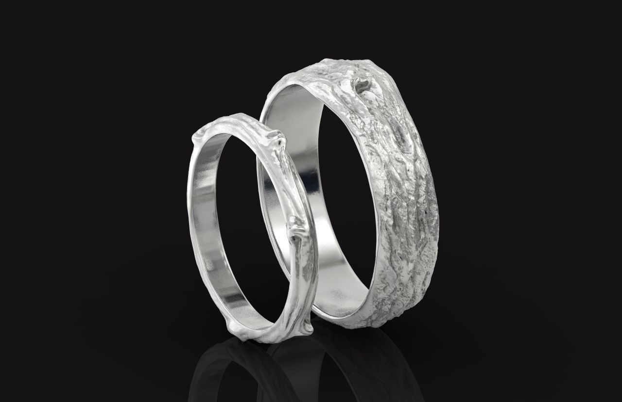 tree wedding male bark ring  and female branch ring 598 3D print model_43