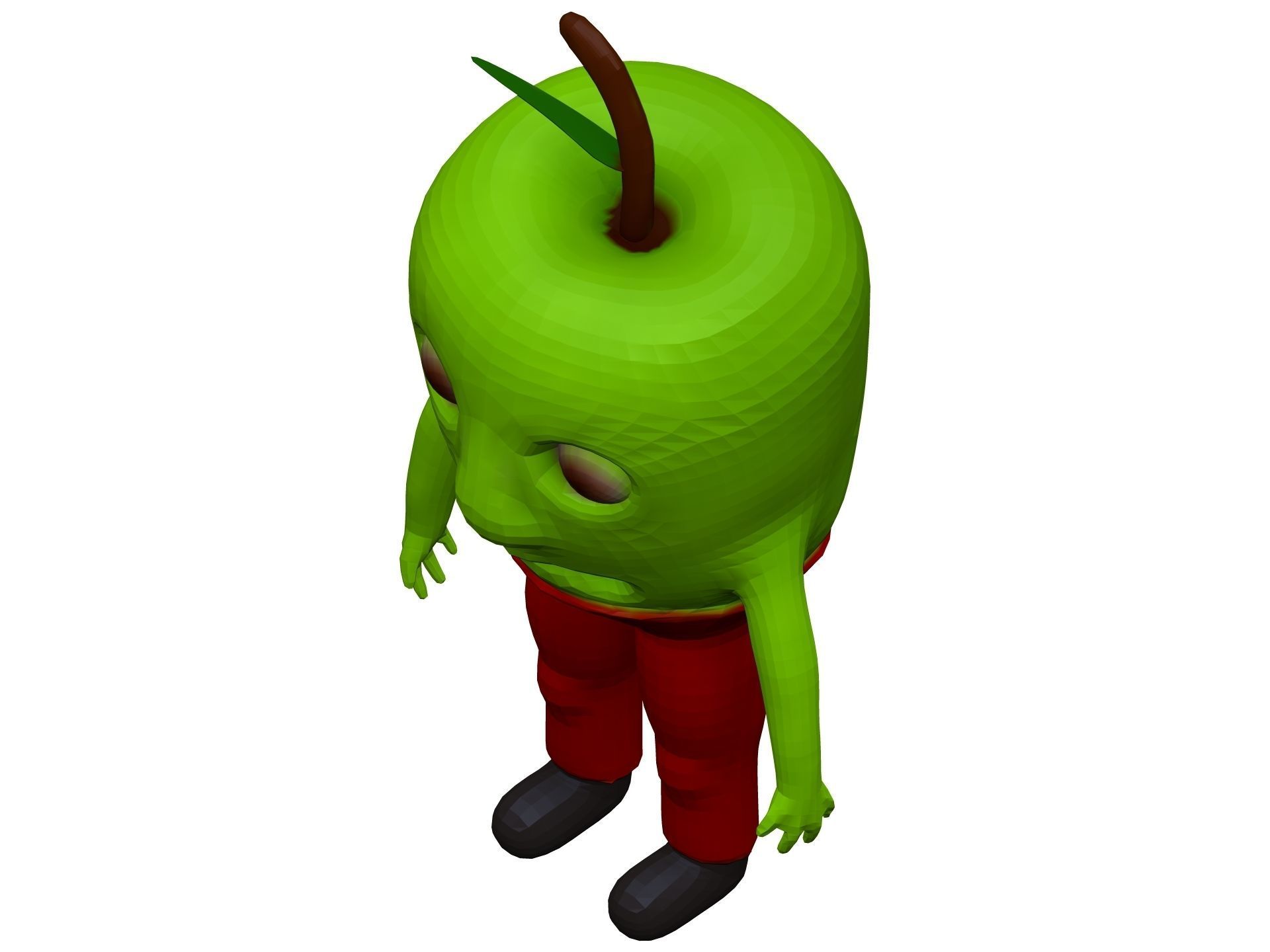 Cartoon Green Apple Low-poly 3D model_8