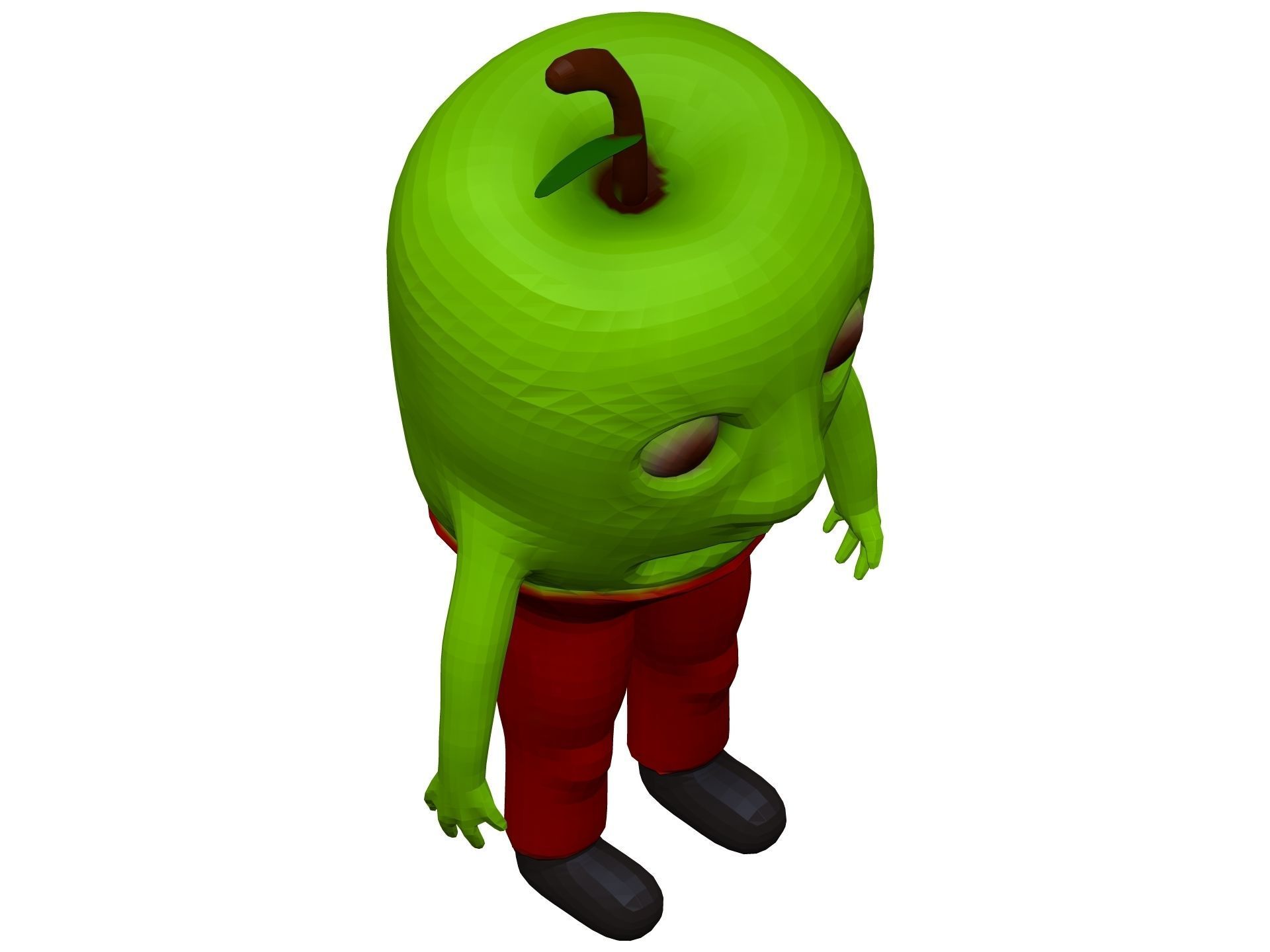 Cartoon Green Apple Low-poly 3D model_7