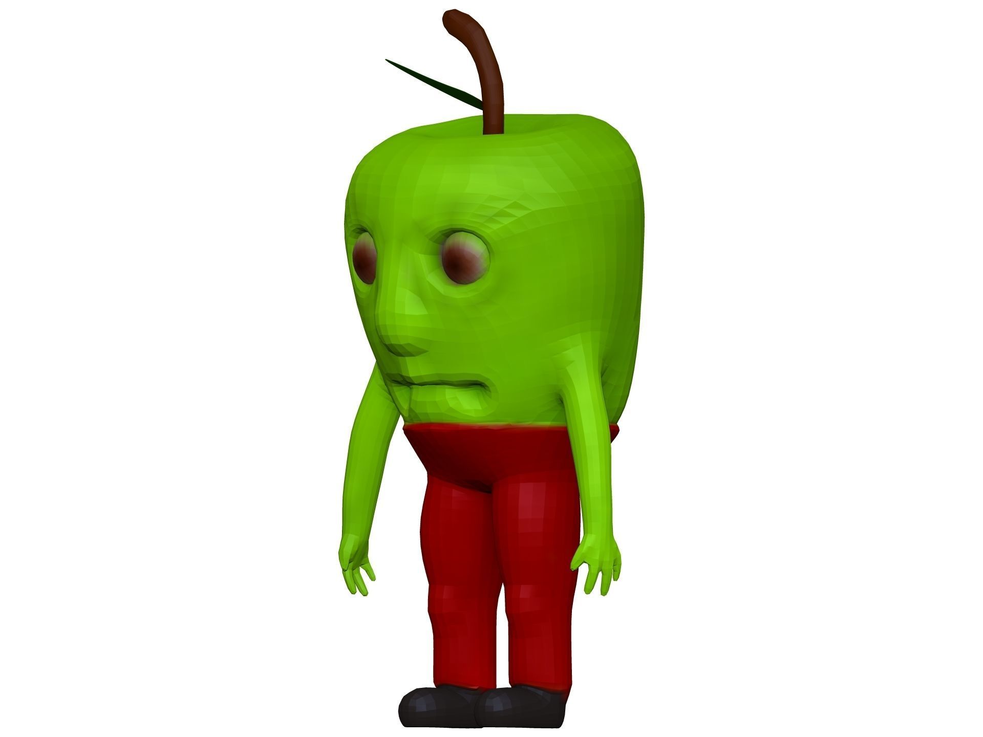 Cartoon Green Apple Low-poly 3D model_1