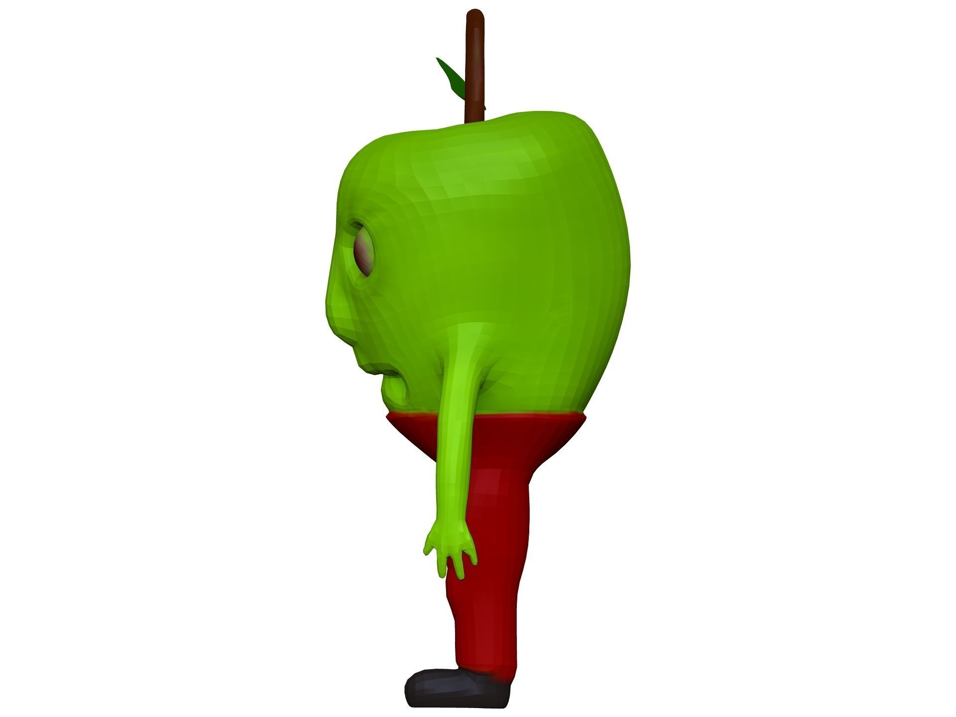 Cartoon Green Apple Low-poly 3D model_2