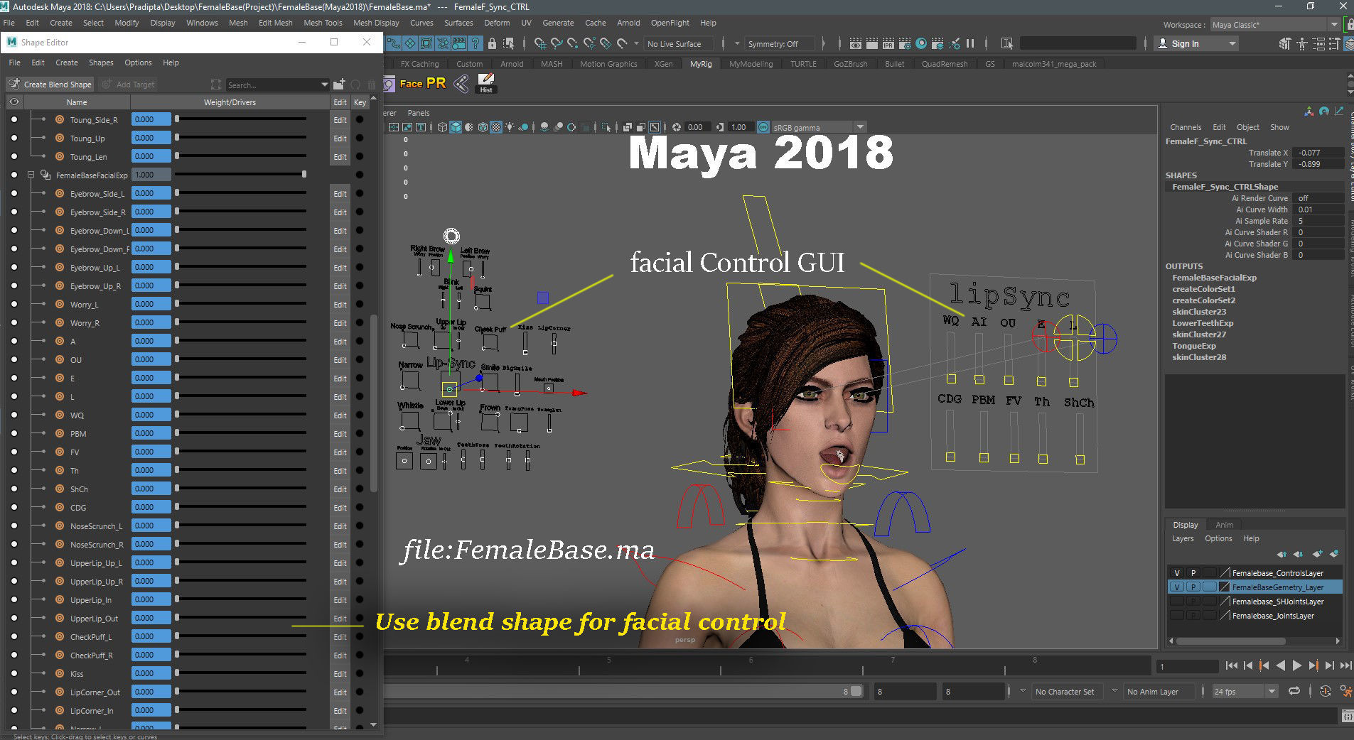 Female Base character Rig Low-poly 3D model_23