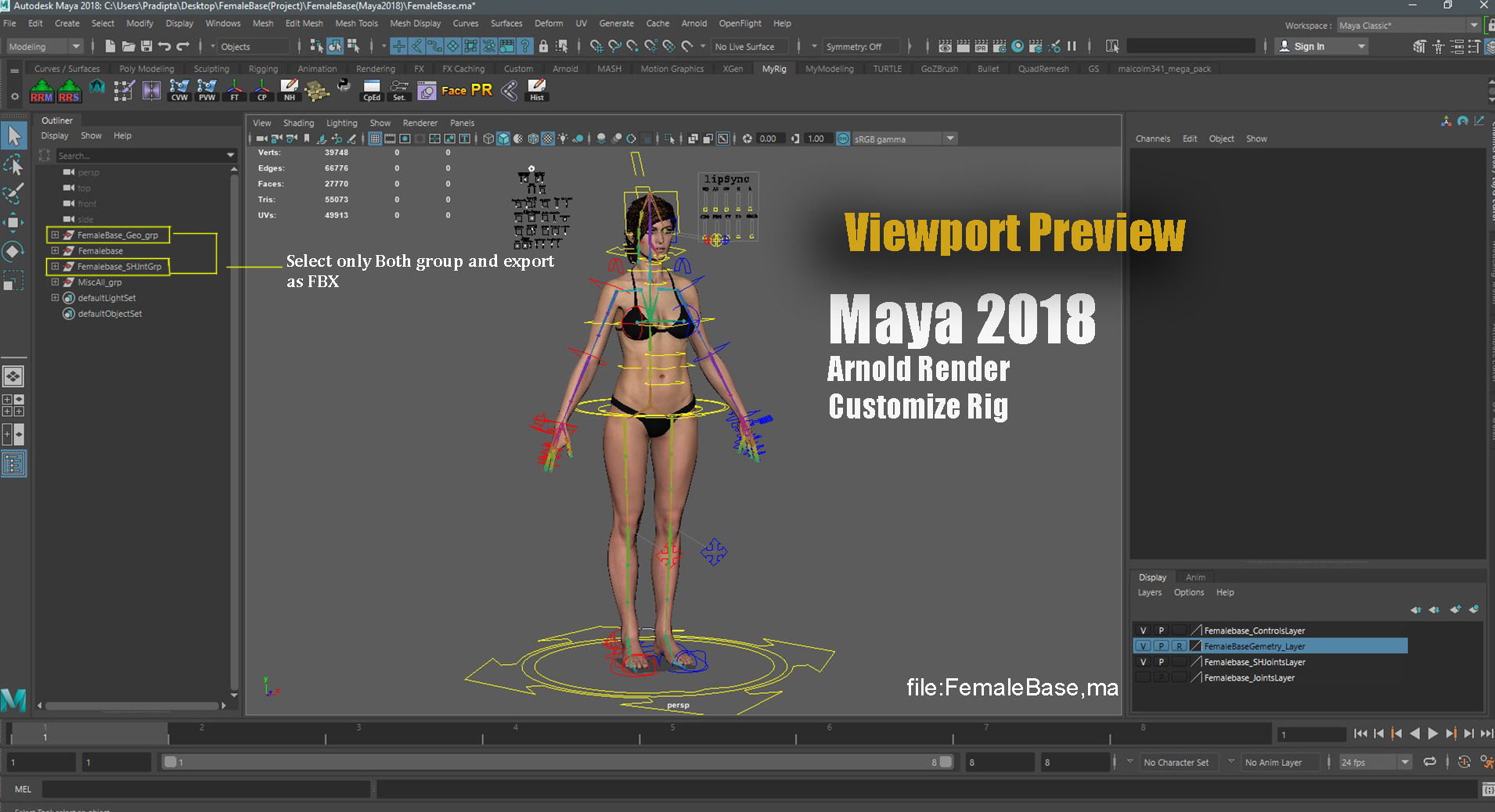 Female Base character Rig Low-poly 3D model_20