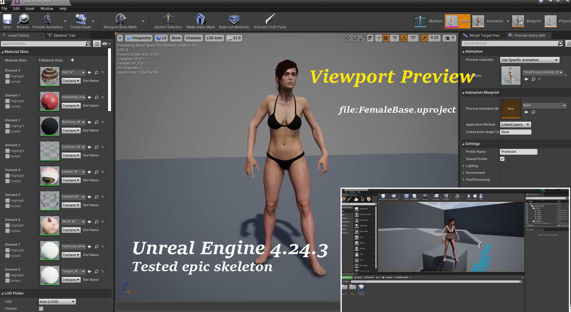 Female Base character Rig Low-poly 3D model_19