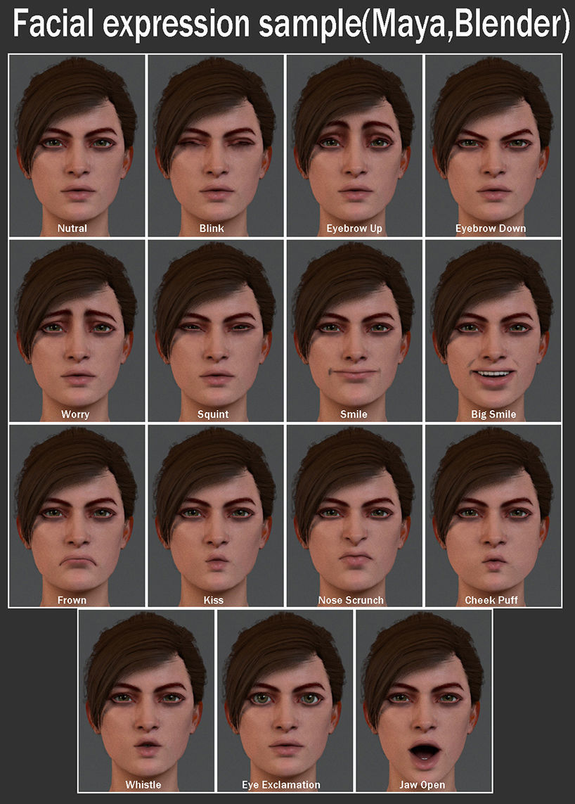 Female Base character Rig Low-poly 3D model_14