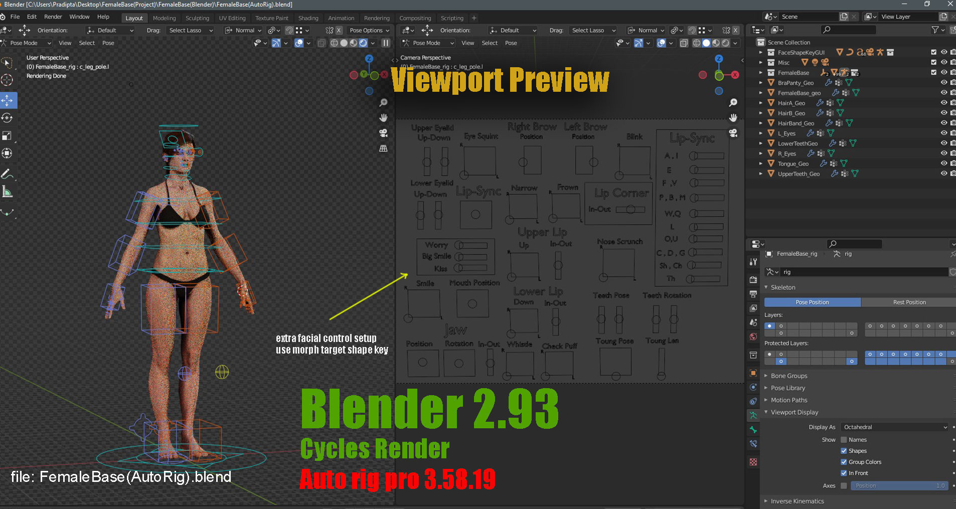 Female Base character Rig Low-poly 3D model_21