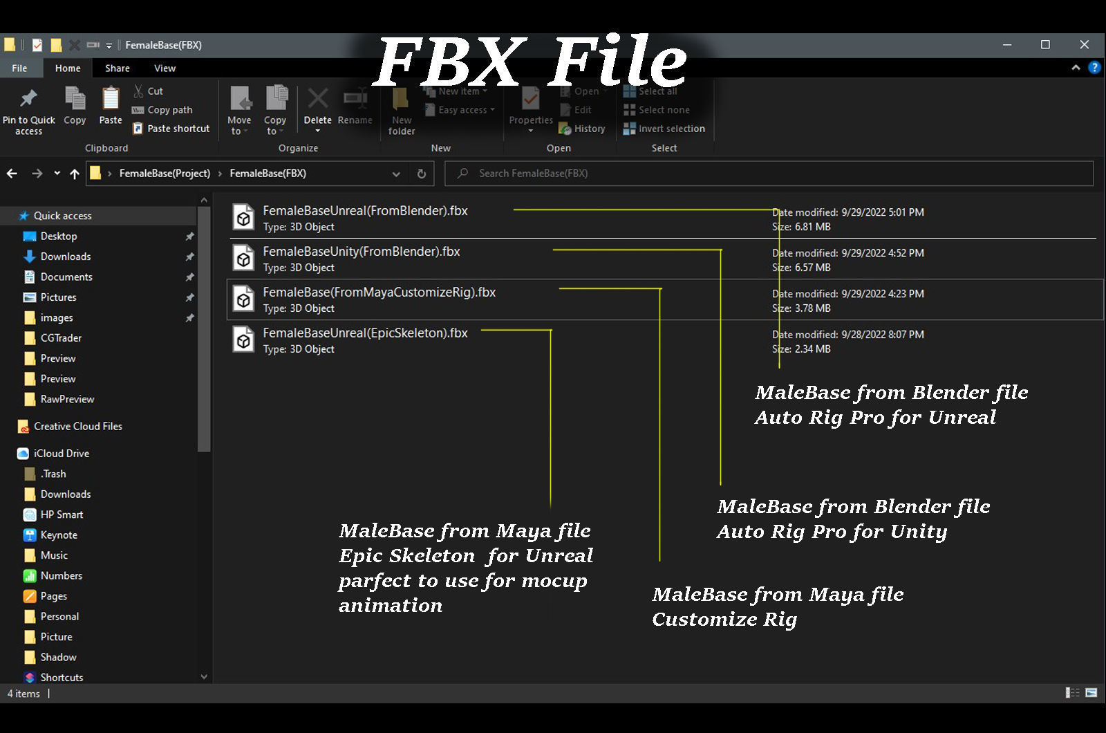 Female Base character Rig Low-poly 3D model_26