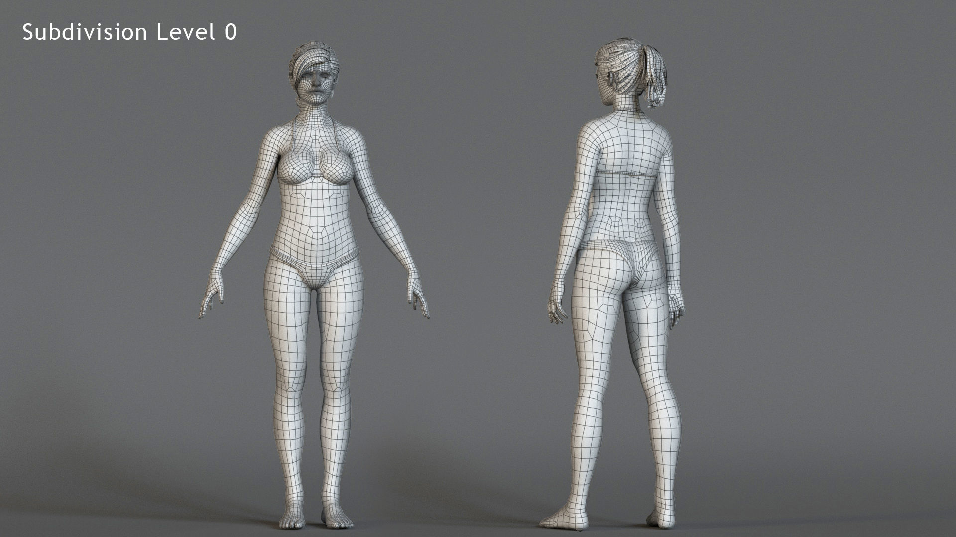 Female Base character Rig Low-poly 3D model_15