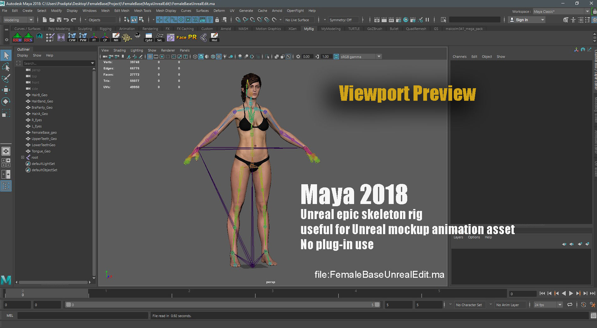 Female Base character Rig Low-poly 3D model_25