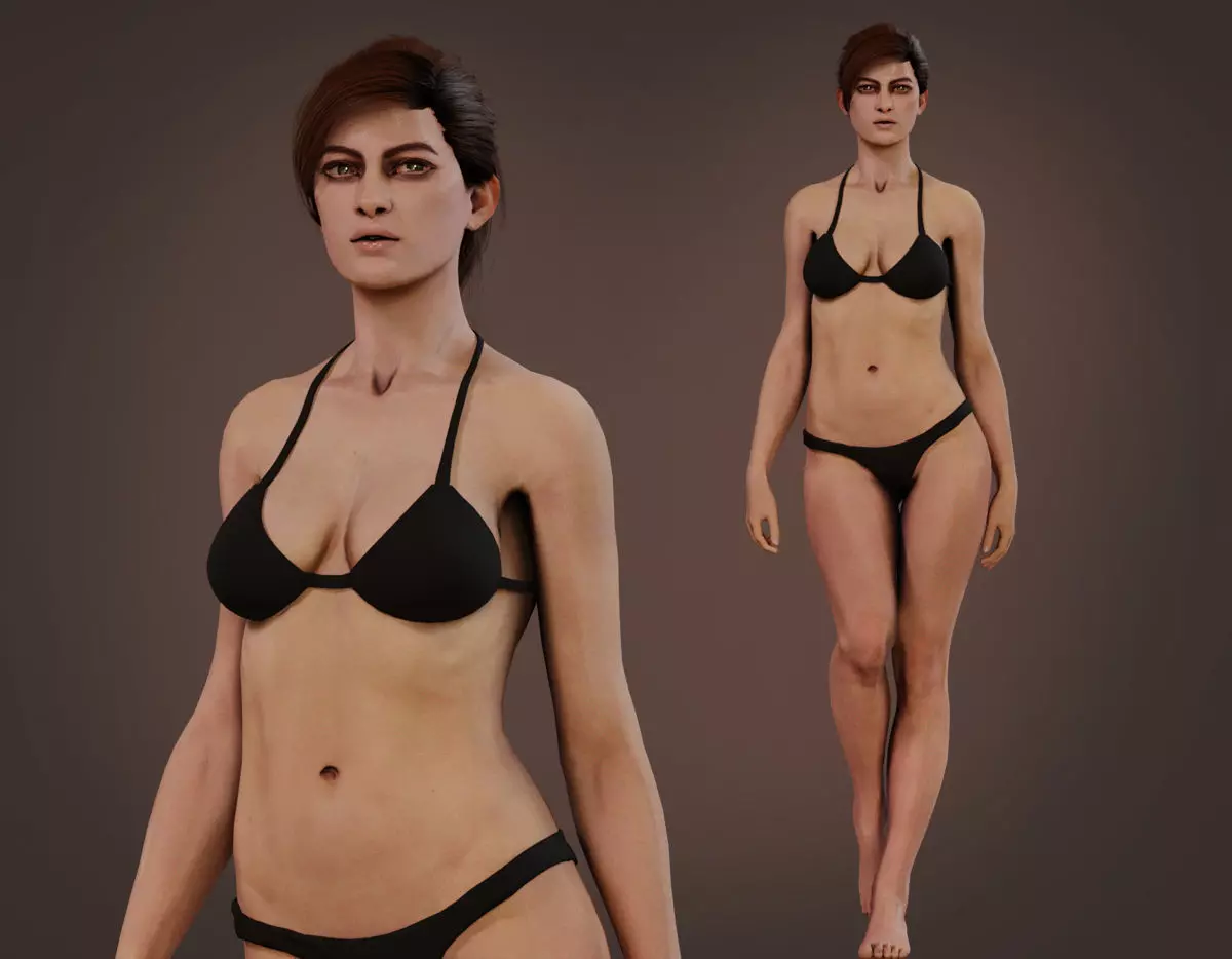 Female Base character Rig Low-poly 3D model_0