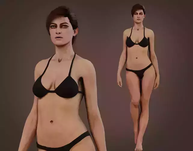 Female Base character Rig Low-poly 3D model