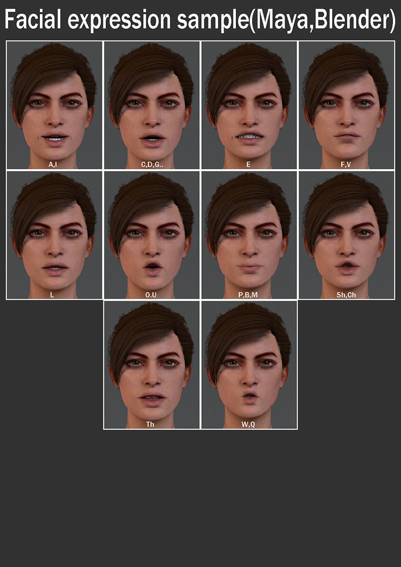 Female Base character Rig Low-poly 3D model_13