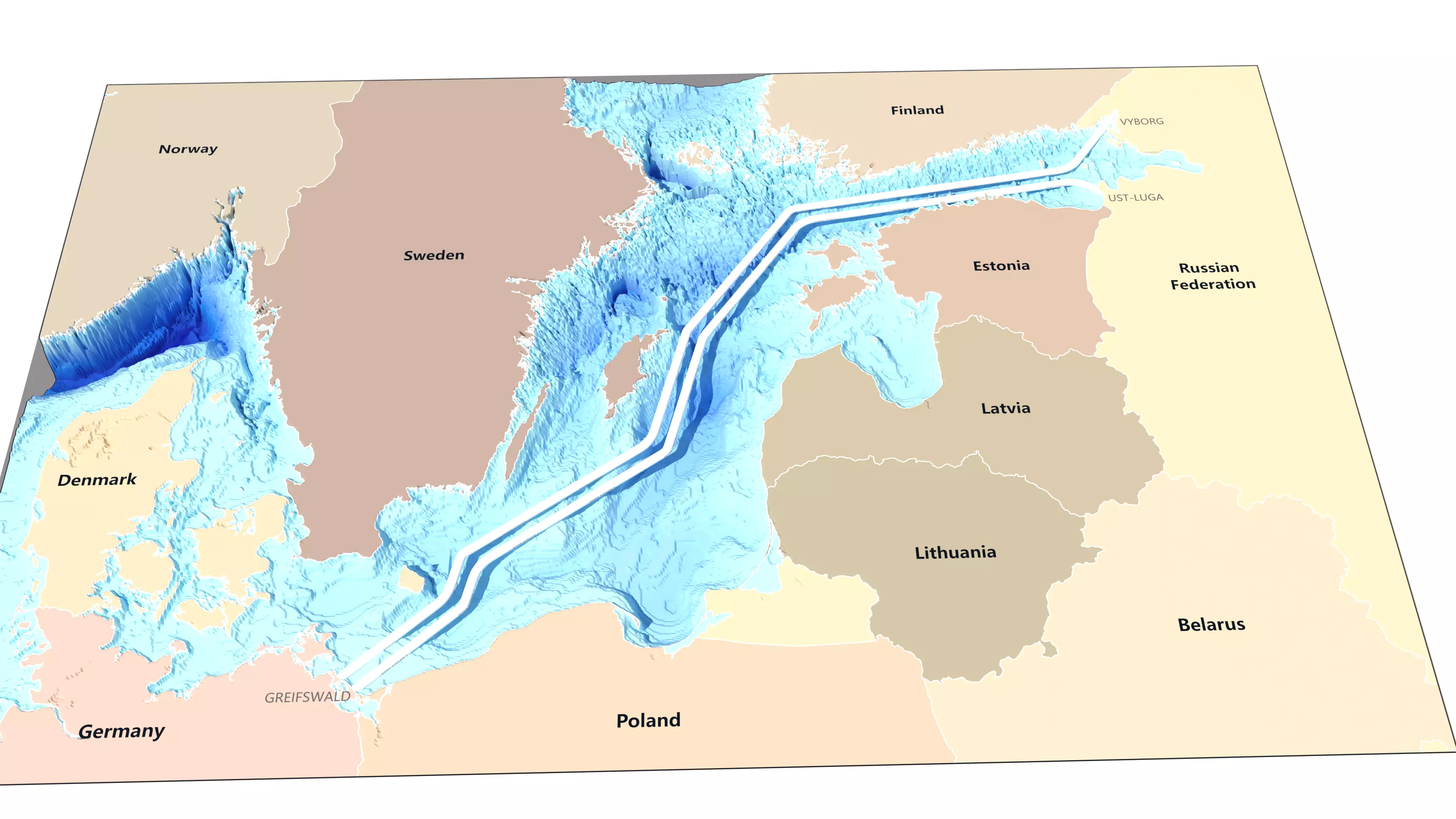 Nord Stream and Nord Stream 2 deep baltic sea Germany Russia 3D model