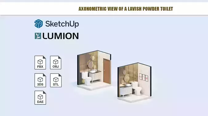 Axonometric view of a Lavish Powder Toilet