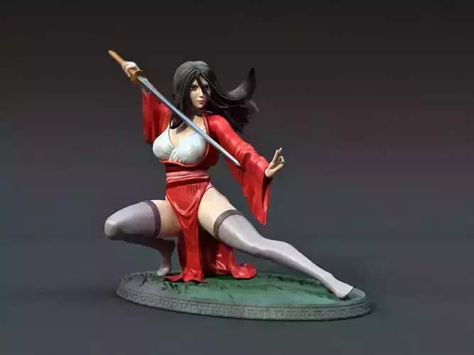 Mulan statue of samurai woman holding sword