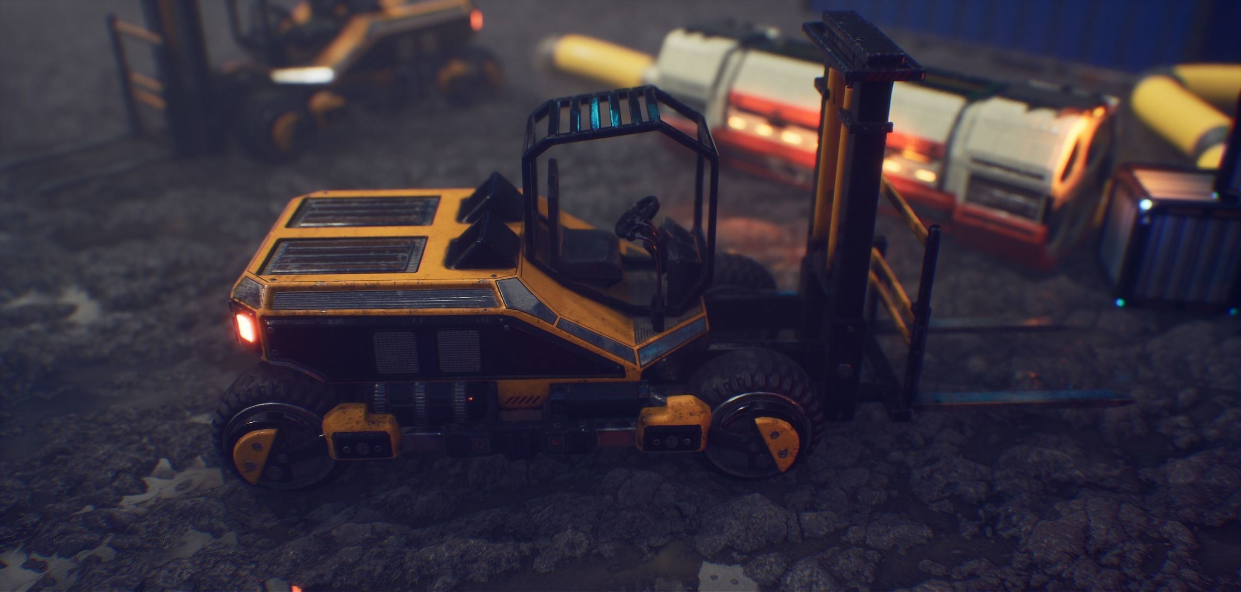 PBR Sci-fi forklift Low-poly 3D model_16