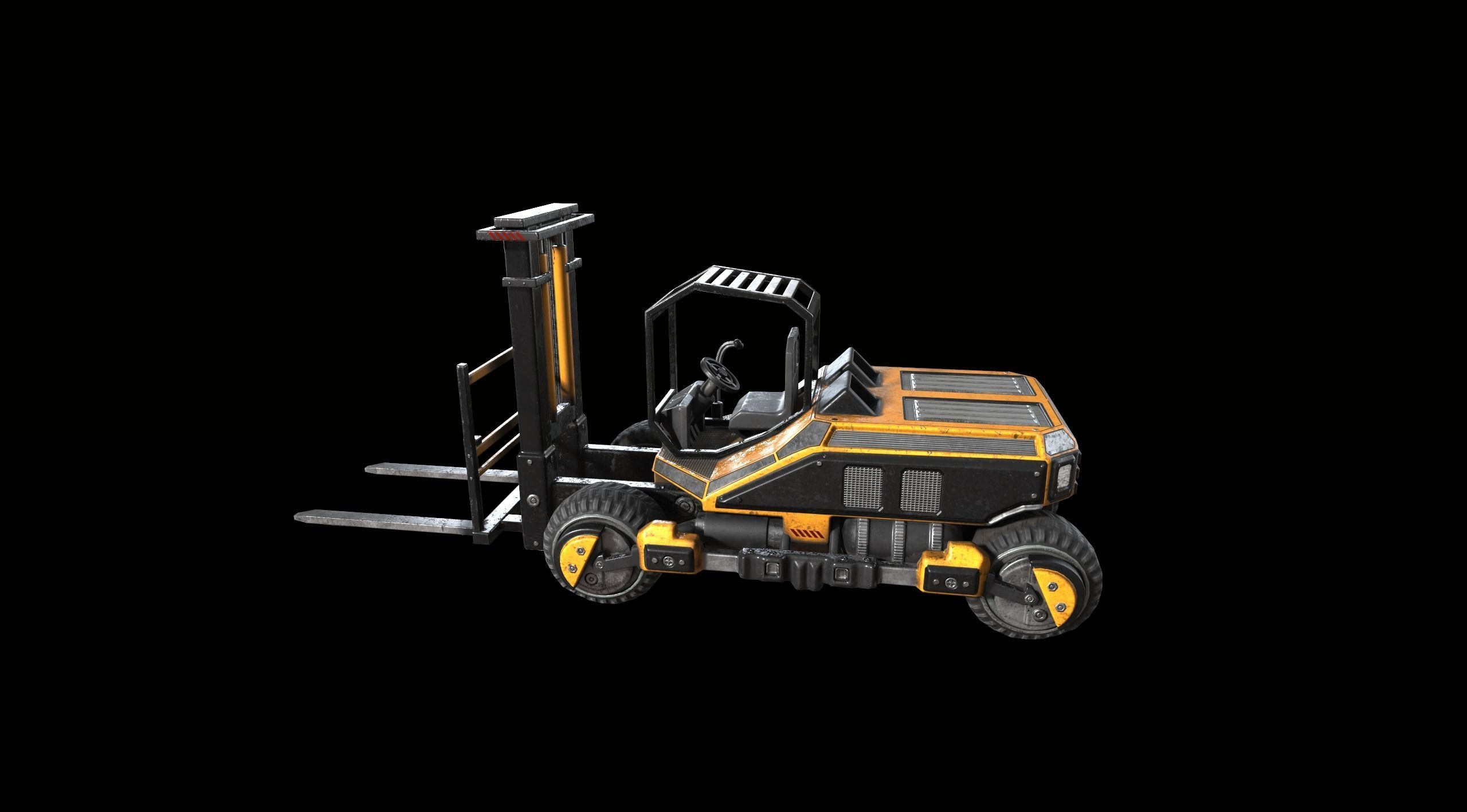 PBR Sci-fi forklift Low-poly 3D model_5