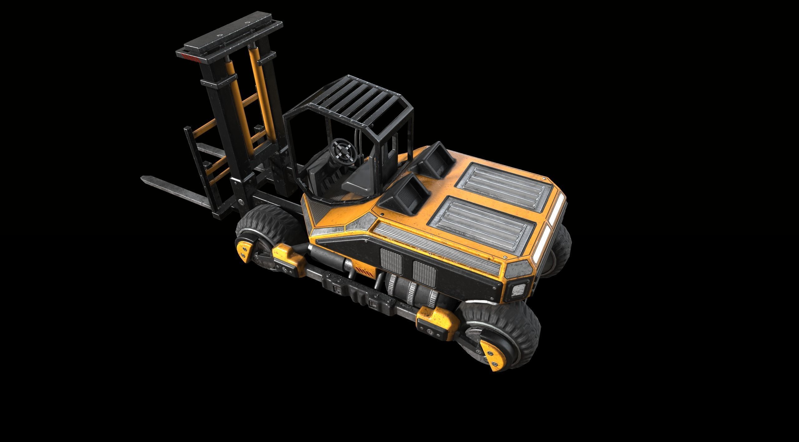 PBR Sci-fi forklift Low-poly 3D model_2