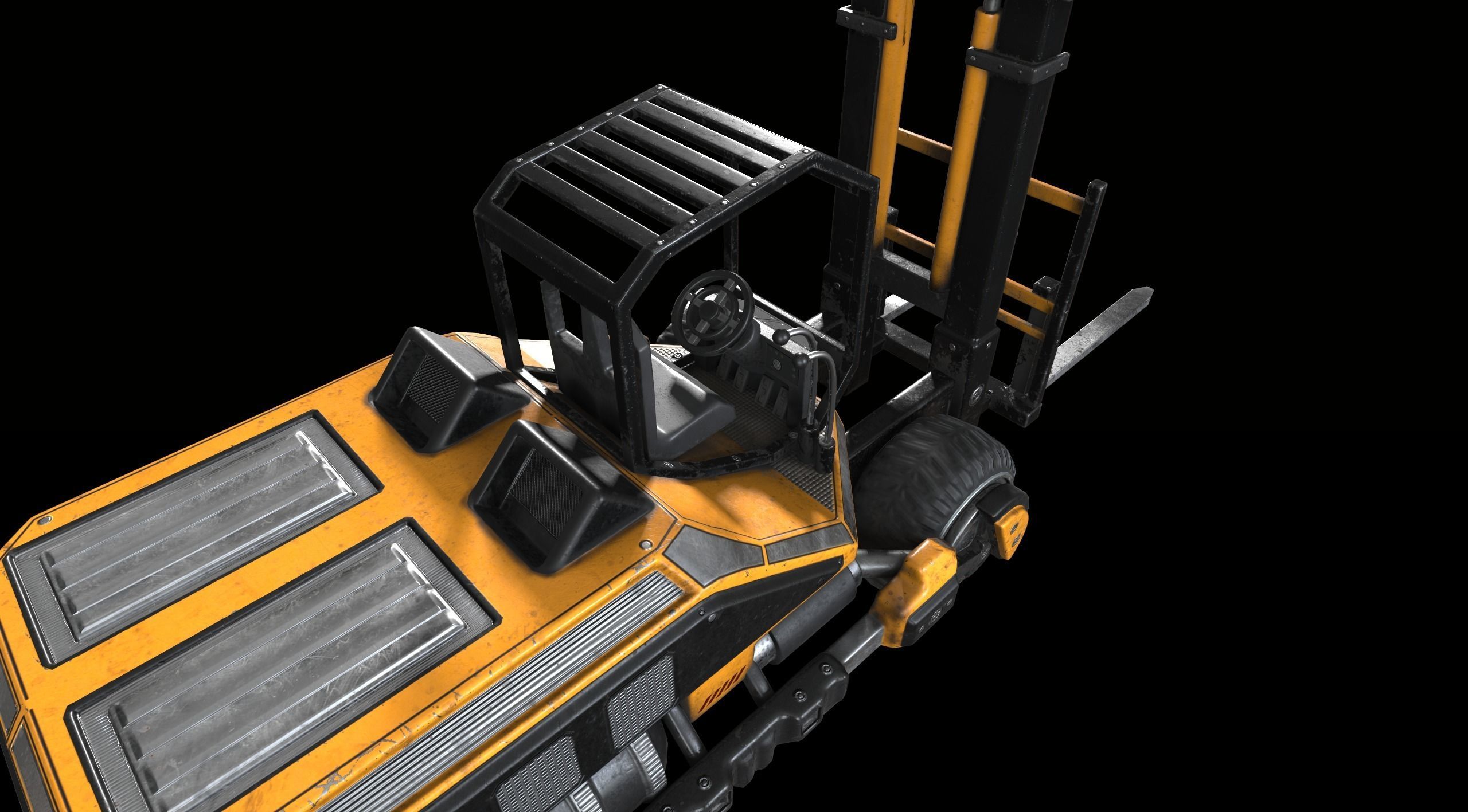 PBR Sci-fi forklift Low-poly 3D model_3