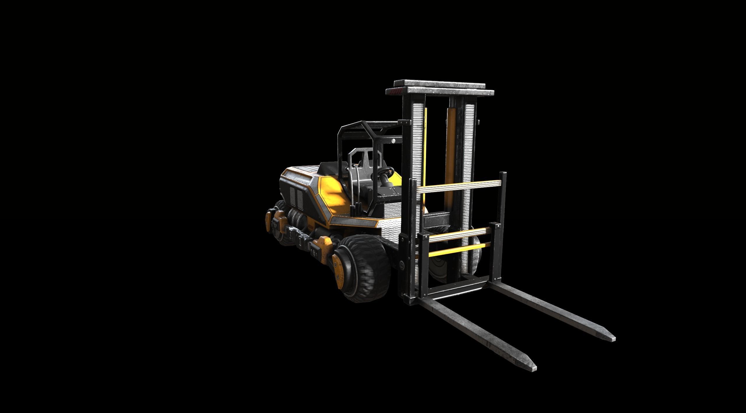 PBR Sci-fi forklift Low-poly 3D model_4