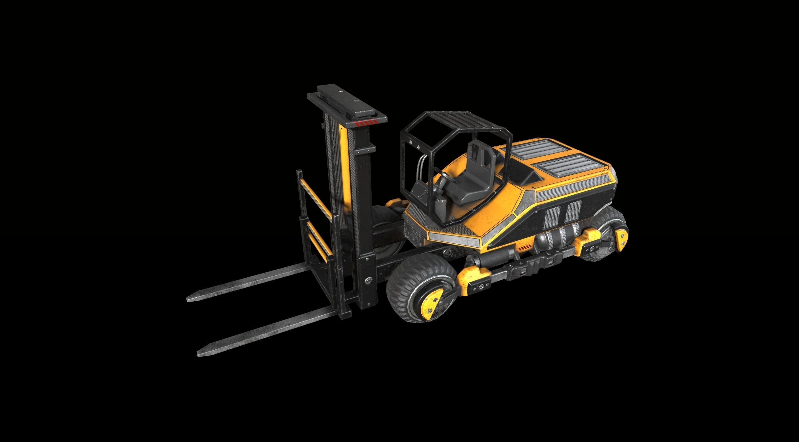 PBR Sci-fi forklift Low-poly 3D model_1