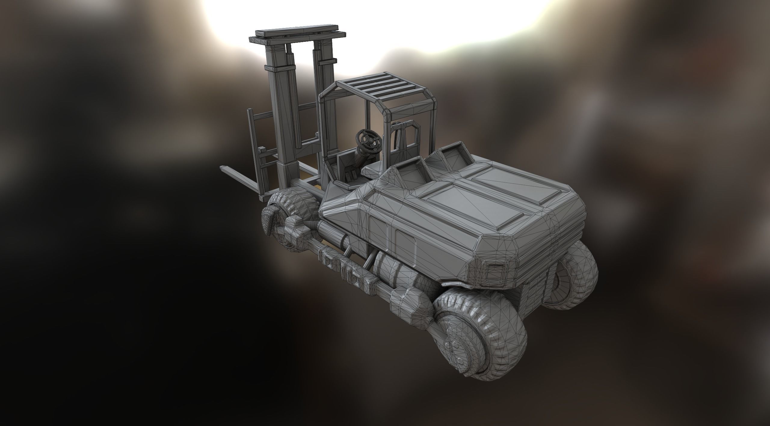 PBR Sci-fi forklift Low-poly 3D model_9