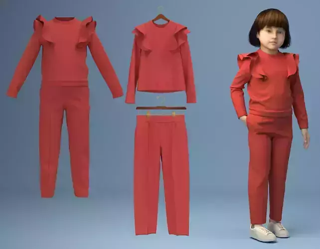 Kids clothes Ruffles sweatshirt and pants 3D model