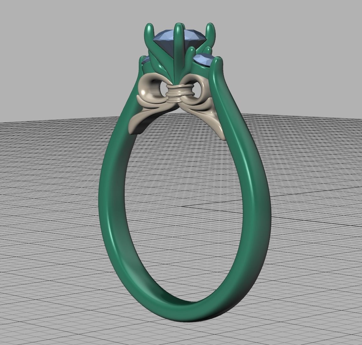 Three Stone Engagement Ring Under Bow Unique Promise Ring  3D print model_16