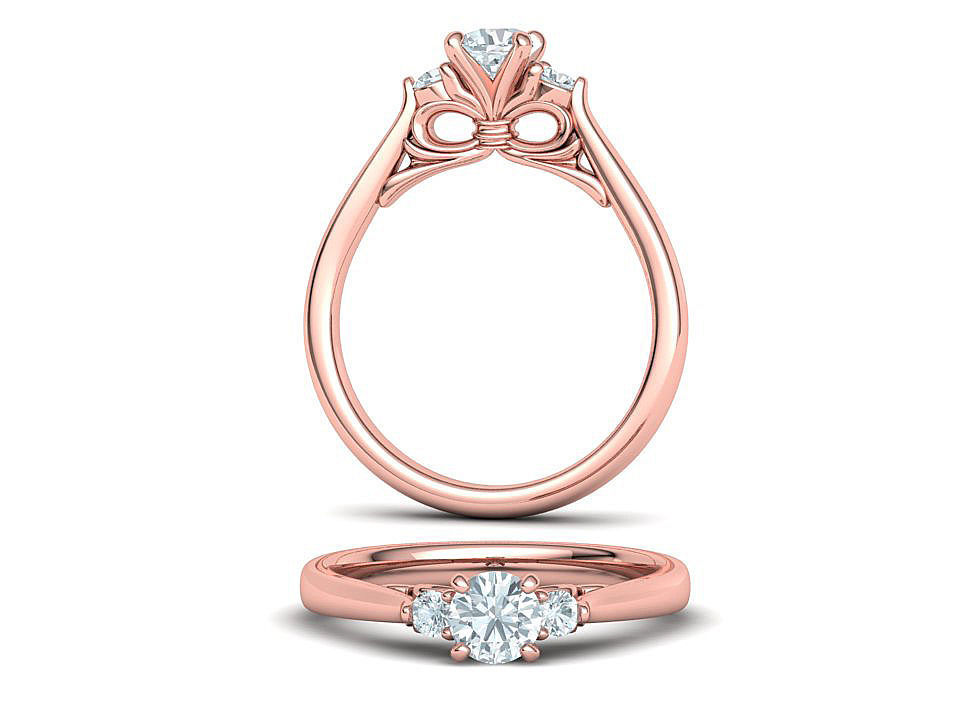 Three Stone Engagement Ring Under Bow Unique Promise Ring  3D print model_4