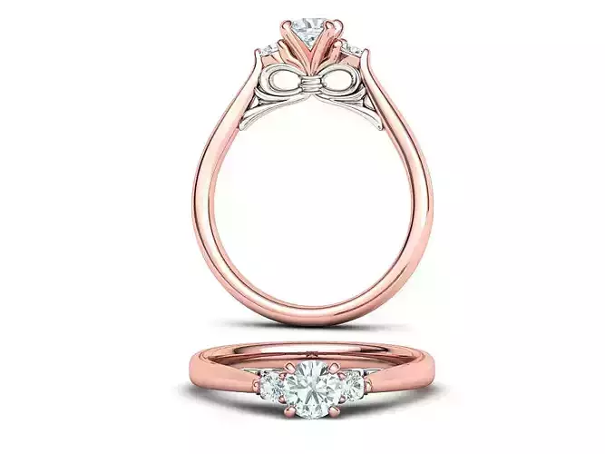 Three Stone Engagement Ring Under Bow Unique Promise Ring  3D print model