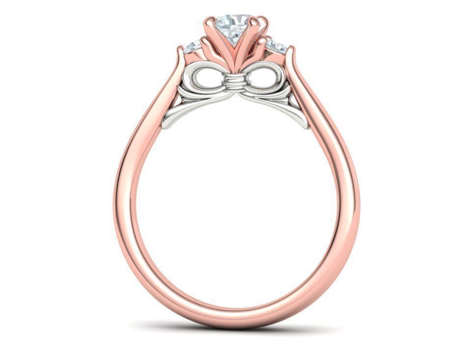 Three Stone Engagement Ring Under Bow Unique Promise Ring  3D print model_29