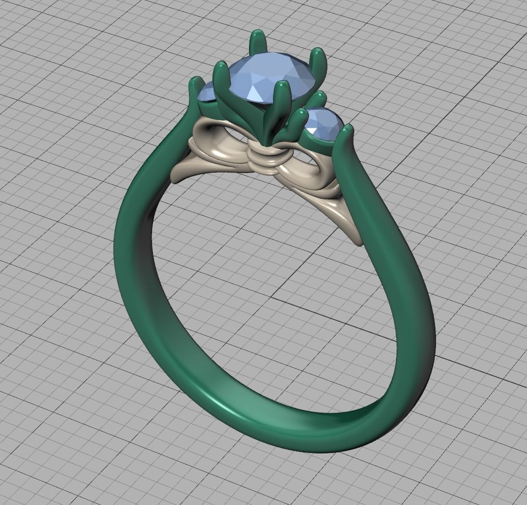 Three Stone Engagement Ring Under Bow Unique Promise Ring  3D print model_15