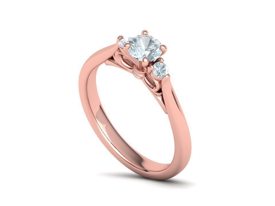 Three Stone Engagement Ring Under Bow Unique Promise Ring  3D print model_39
