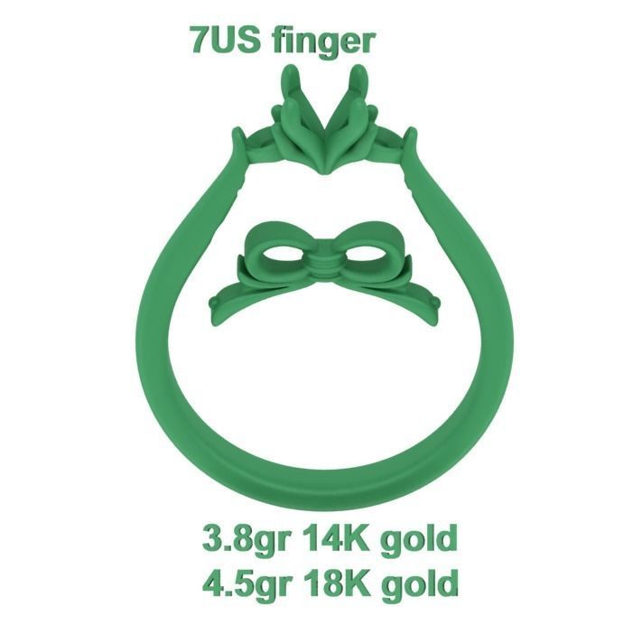 Three Stone Engagement Ring Under Bow Unique Promise Ring  3D print model_11