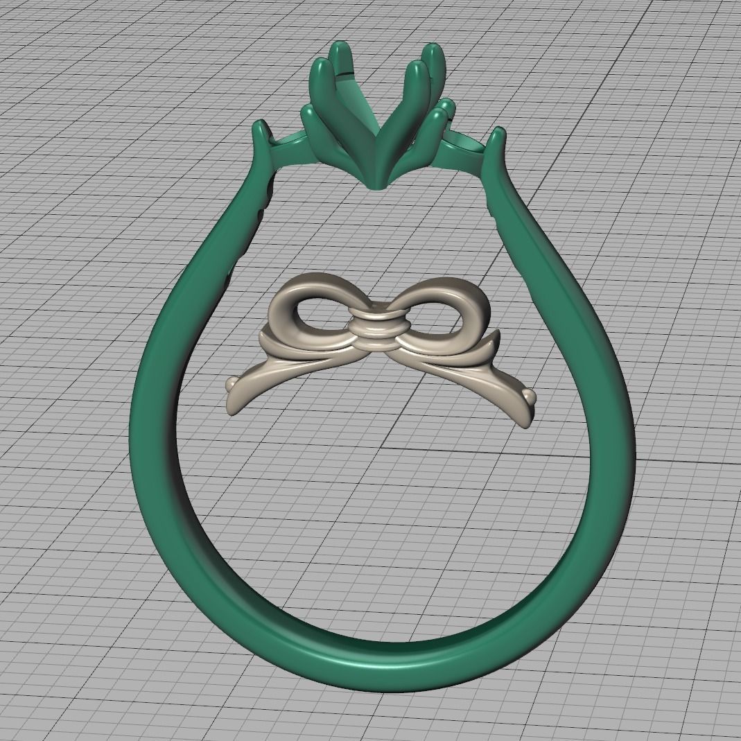 Three Stone Engagement Ring Under Bow Unique Promise Ring  3D print model_7