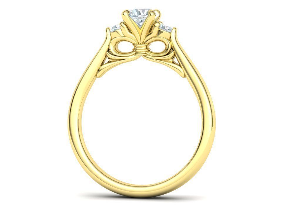 Three Stone Engagement Ring Under Bow Unique Promise Ring  3D print model_32