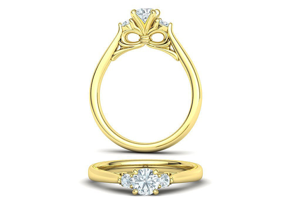 Three Stone Engagement Ring Under Bow Unique Promise Ring  3D print model_3