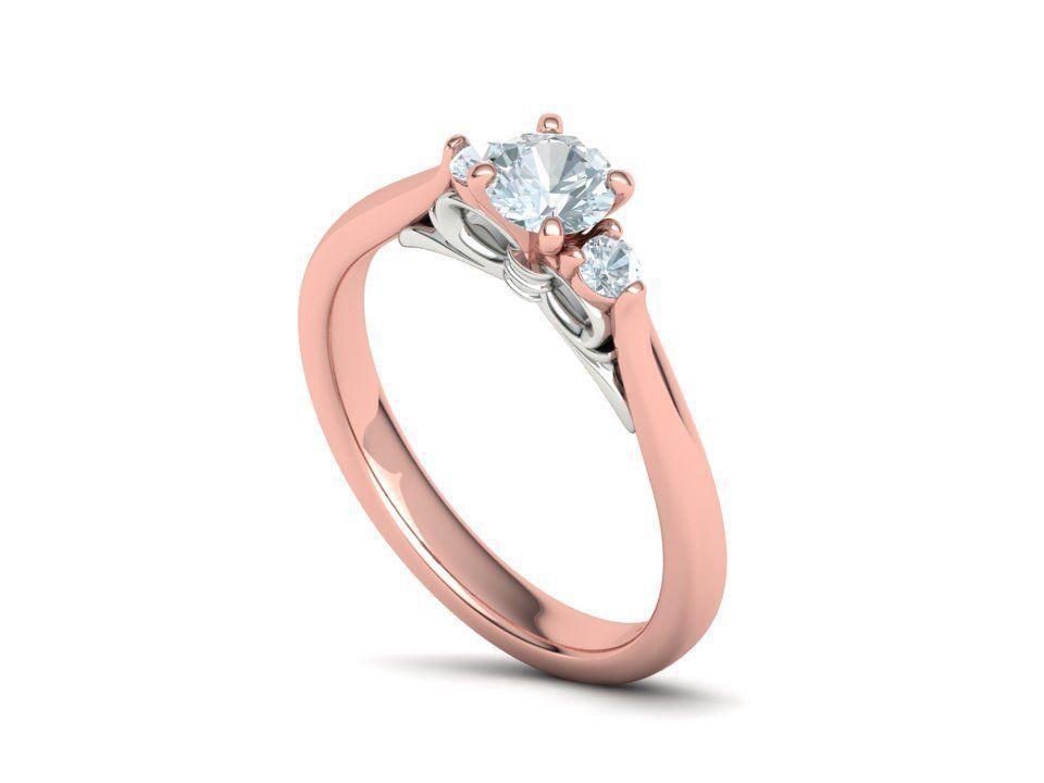 Three Stone Engagement Ring Under Bow Unique Promise Ring  3D print model_37