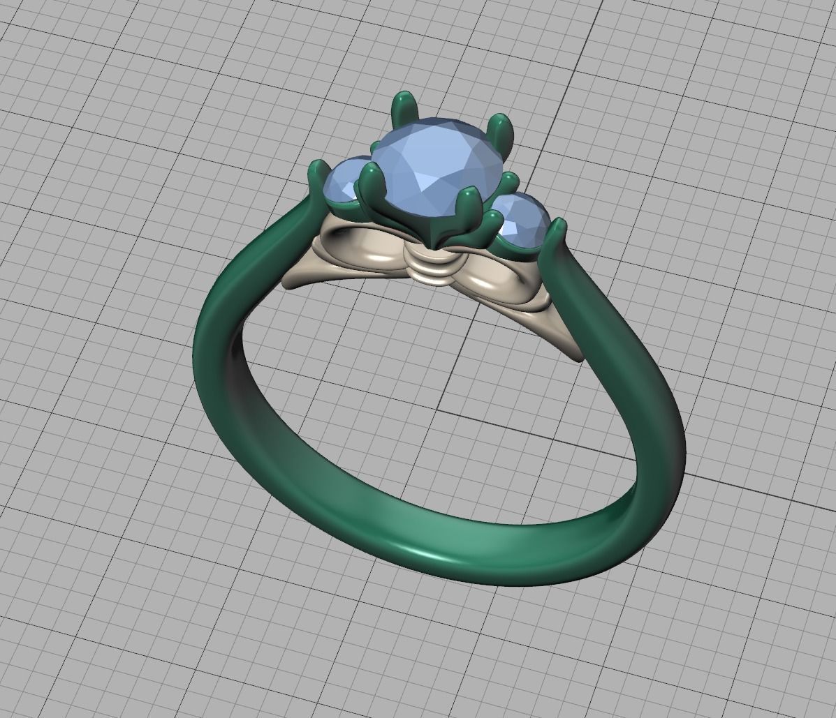 Three Stone Engagement Ring Under Bow Unique Promise Ring  3D print model_17