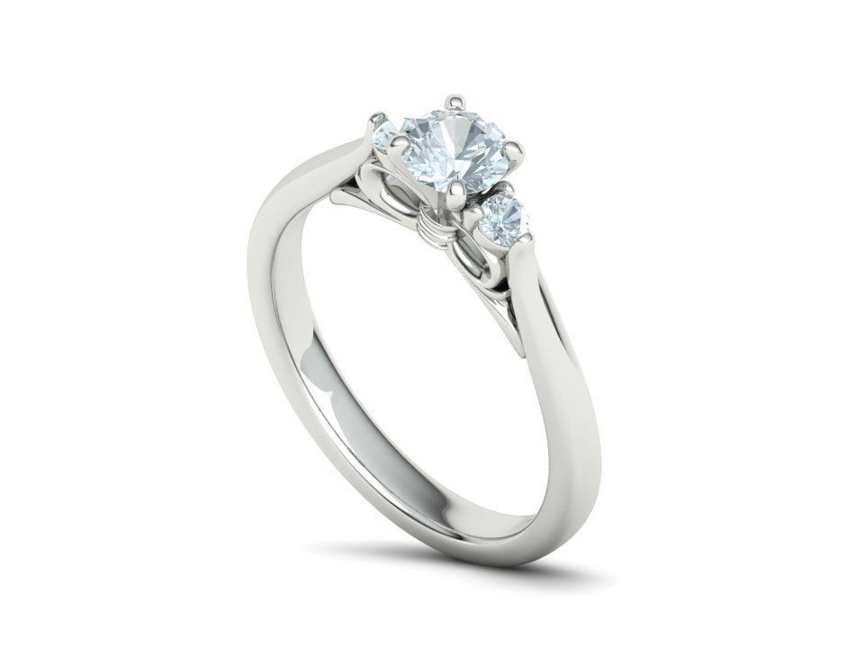 Three Stone Engagement Ring Under Bow Unique Promise Ring  3D print model_34