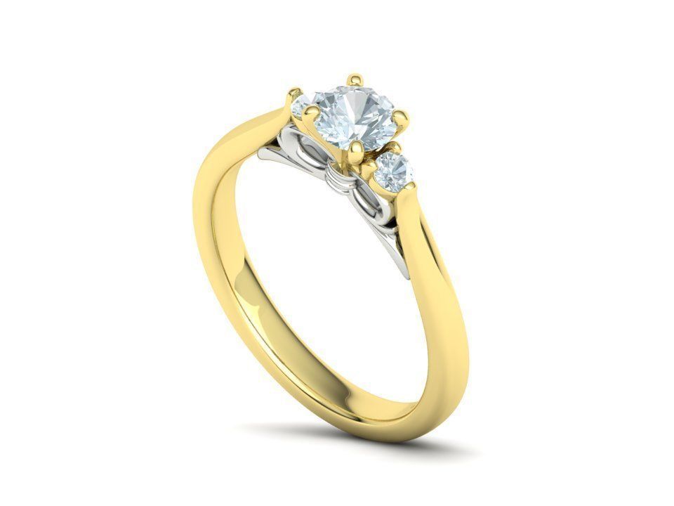 Three Stone Engagement Ring Under Bow Unique Promise Ring  3D print model_38